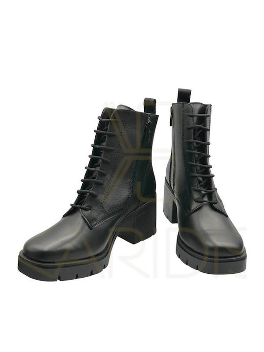 Leather Women's Ankle Boots with Medium Heel Black
