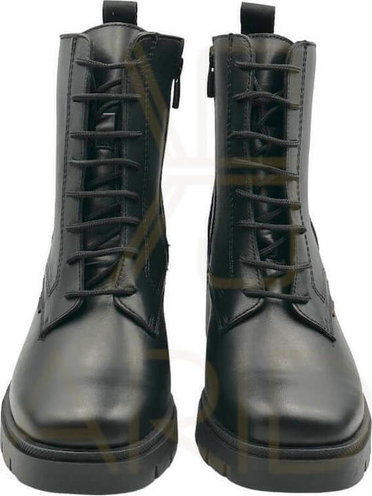 Leather Women's Ankle Boots with Medium Heel Black