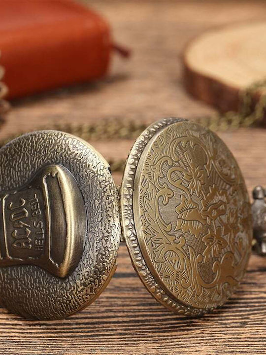 Ρολόι Τσέπης Ac Dc Χρυσή Απόχρωση Αλυσίδα Ac Dc Pocket Watch In Gold Tone Chain Molfs