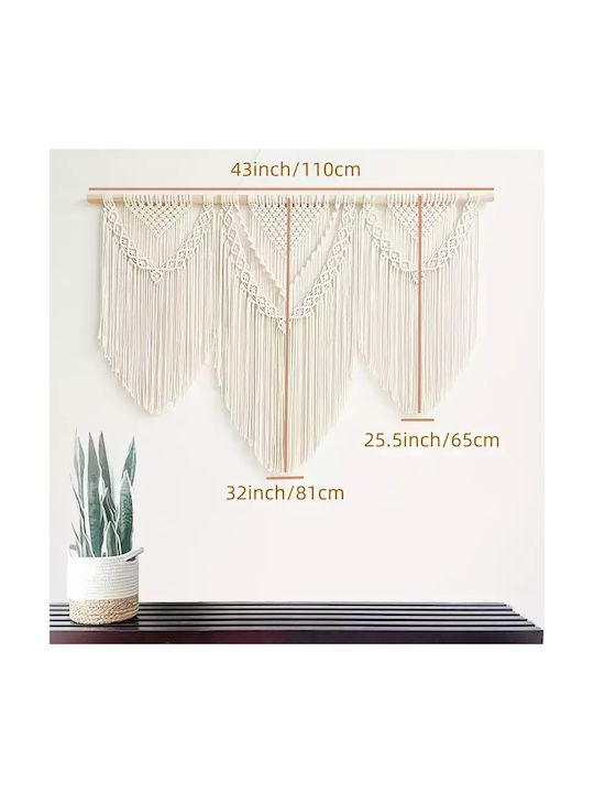 Macrame Hanging Wall Decor Ecru Fabric 110x81cm