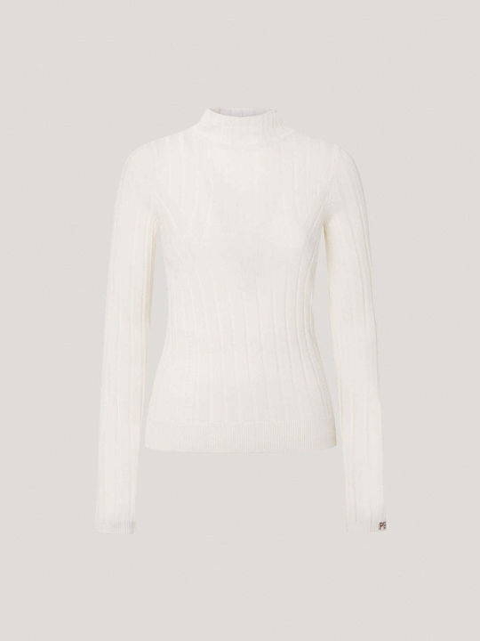 Pepe Jeans Women's Long Sleeve Sweater Cotton Turtleneck White