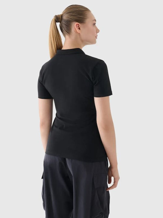 4F Damen Sportlich Polo Bluse Schwarz