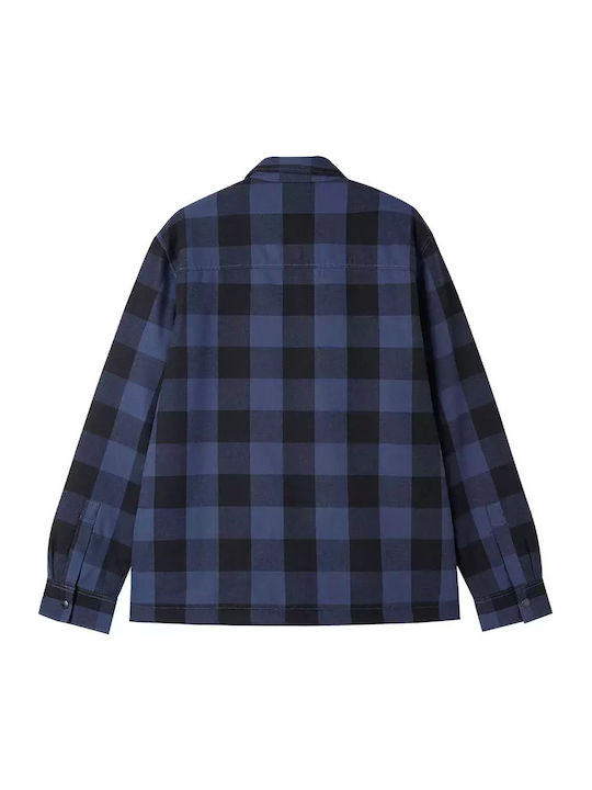 Sacramento Μακρυμάνικo Φανελένιο Overshirt σε Κανονική Γραμμή Καρό Navy Blue
