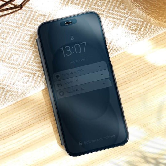 Clear View Case Iphone 15 Pro Max Mirror Flap Support Function Black