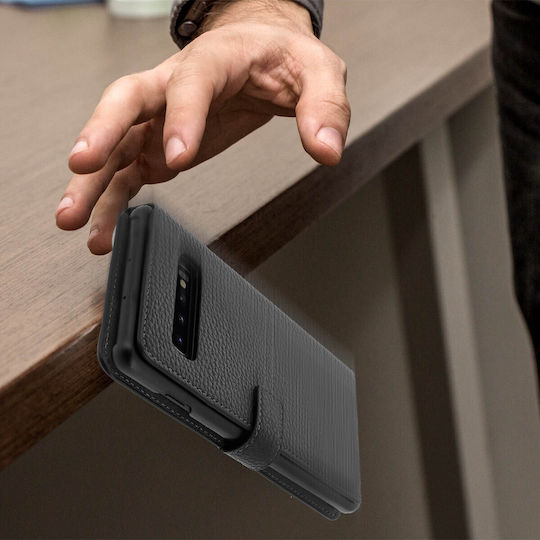 Samsung Galaxy S10 Plus Flip Case Kartenhalter Textur-Effekt Façonnable Schwarz