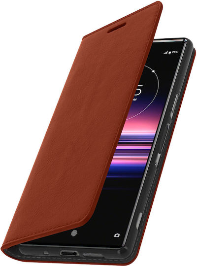 Folio Echtleder Sony Xperia 5 Hülle Kartenhalter Video-Ständer Tan