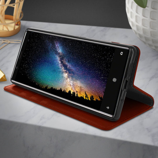 Folio Echtleder Sony Xperia 5 Hülle Kartenhalter Video-Ständer Tan