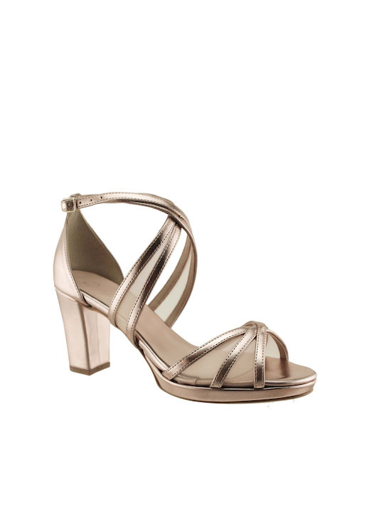 Stefania Women's Sandals Copper with Chunky High Heel