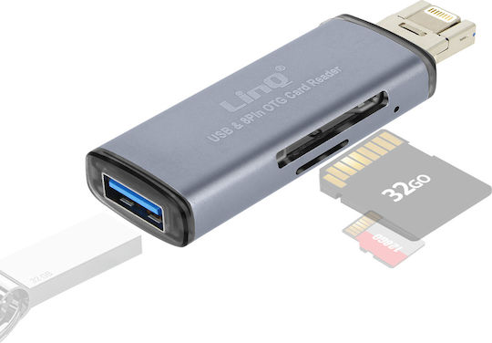 Memory Card Reader SD Micro-SD 2 in 1 Function OTG 480Mbps Linq Gray