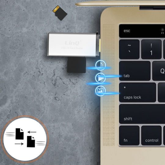 Micro-SD SD-Kartenleser USB 5Gbps Übertragungsrate U3062 Linq Grau