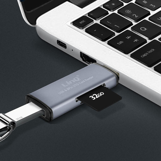 Memory Card Reader SD Micro-SD 2 in 1 Function OTG 480Mbps Linq Gray