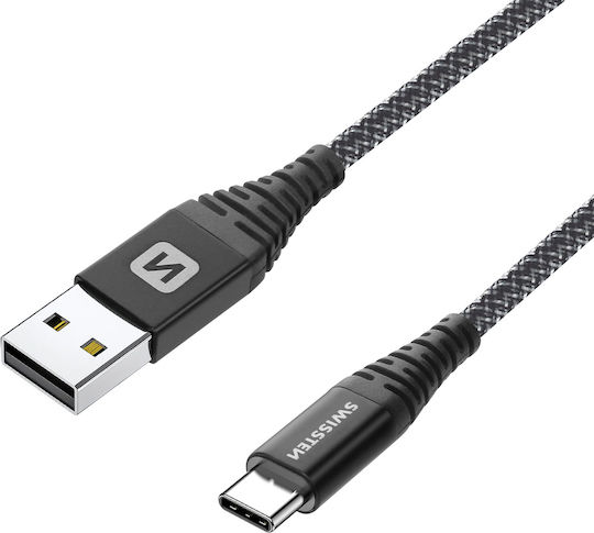 Swissten Braided USB 2.0 Cable USB-C male - USB-A 60W Μαύρο 1.5m 71541010