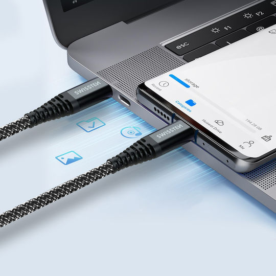 Swissten Braided USB 2.0 Cable USB-C Male - USB-C Black 1.5m