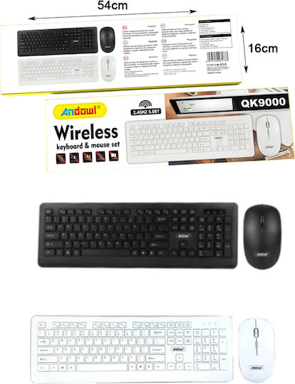 Andowl QK9000 Wireless Keyboard & Mouse Set International English White