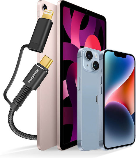 Swissten Braided Cablu USB la Lightning / Type-C cu mai multe porturi 3A Negru 1.5m (74501101)
