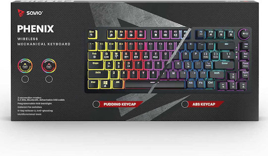Savio Phenix RED Wireless Gaming Mechanical Keyboard 75% with Gateron Red Pro switches and RGB lighting (English US)
