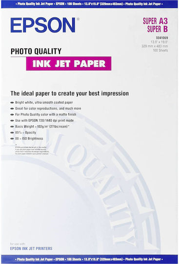 Epson Matte Photo Paper A3+ 105gr/m² for Inkjet Printers 100 Sheets