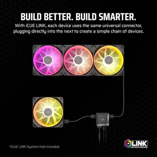 Corsair iCue Link LX120 Case Fan 2400rpm 69.9cfm with RGB Lighting and 4-Pin PWM Connection 3pcs