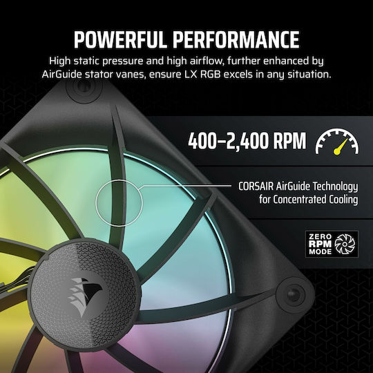 Corsair iCue Link LX120 Case Fan 2400rpm 69.9cfm with RGB Lighting and 4-Pin PWM Connection 3pcs