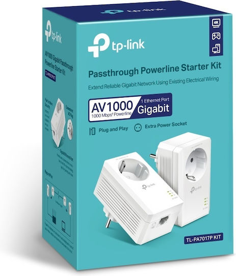 TP-LINK TL-PA7017P KIT v1 Powerline Dublu pentru Conexiune prin Cablu cu Prin trecere Prize și Port Gigabit Ethernet