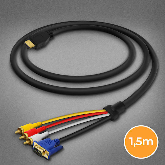 Hdmi zu 3x Rca Stecker Vga Stecker Kabel Video Adapter 1.5m Linq A4001 Schwarz