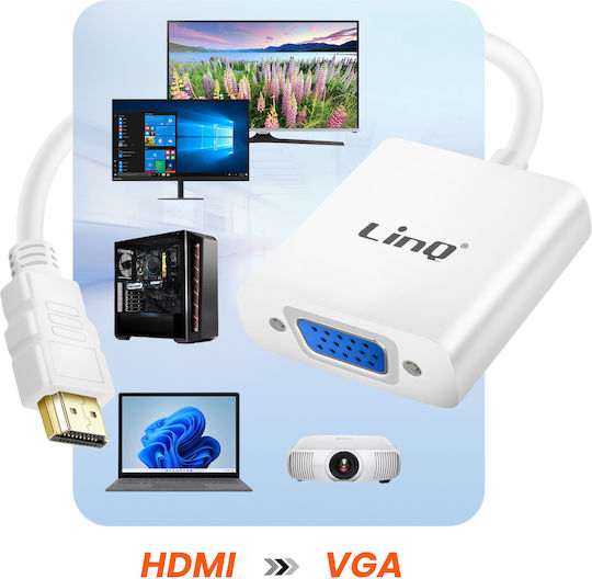 LinQ Μετατροπέας HDMI male σε VGA female Λευκό 1τμχ HDMI-VGA25B