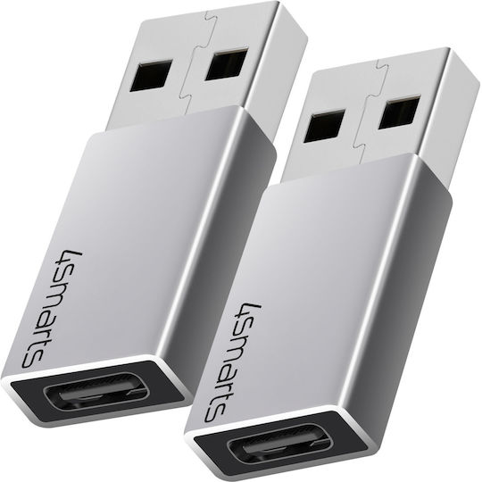 4Smarts Μετατροπέας USB-A male σε USB-C female Ασημί 2τμχ 540275