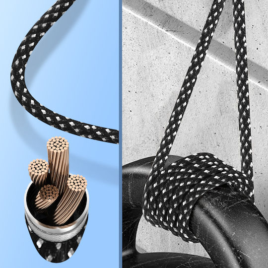 LinQ Плетена USB към Lightning / Type-C Кабел Черен 1.5м (AV9034)