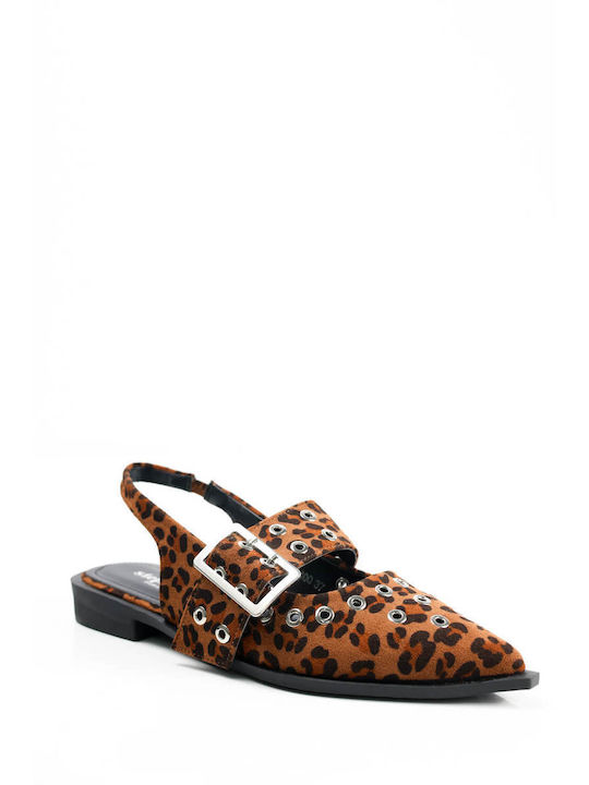 Balerini Leopard Slingback cu Cataramă Metalică