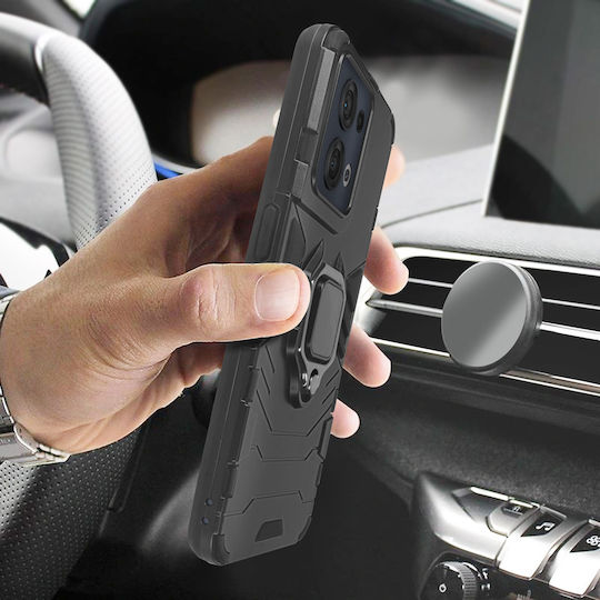 Oppo Reno 8 5g Hybrid Shockproof Case Metallic Ring Stand Black
