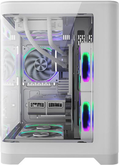1STPLAYER UV5 Геймърско бюро Мини кула Компютърна кутия със страничен прозорец Бял
