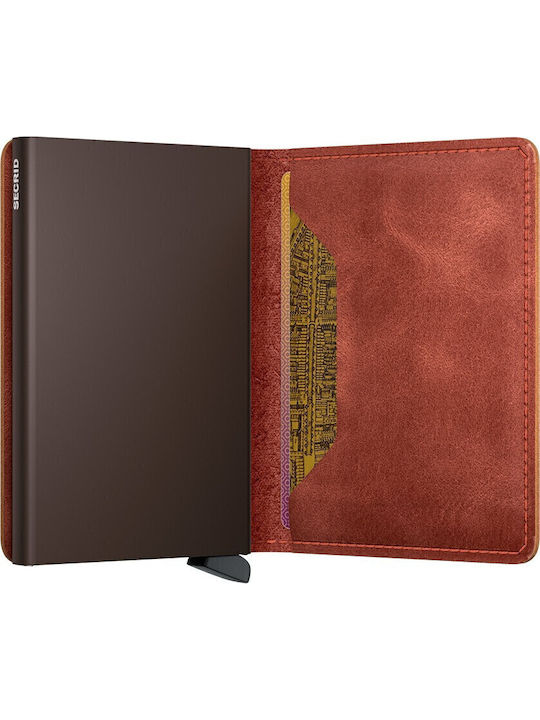 Slimwallet Vintage Δερμάτινο Ανδρικό Πορτοφόλι Καρτών Πορτοκαλί