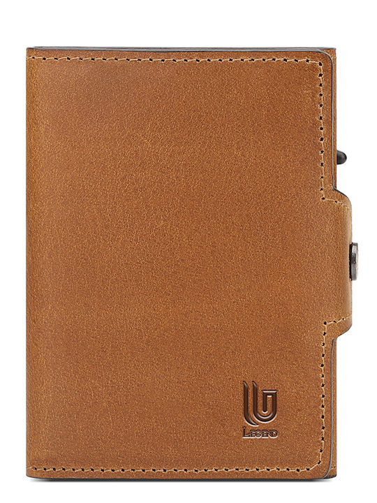 Leather Men's Wallet Cards with RFID and Slide Mechanism Brown