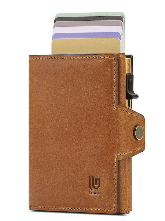 Leather Men's Wallet Cards with RFID and Slide Mechanism Brown