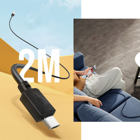 Avizar Редовна USB 2.0 до микро USB кабел Черен 2м (DATA-2M-MICUSB) 1бр
