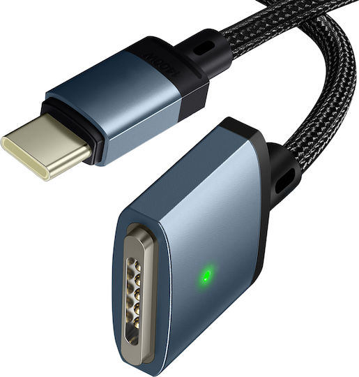 Avizar Magnetisches Geflochtenes LED USB 2.0 Kabel USB-C männlich - Magsafe 3 140W Blau 2m DATA-C2M3-BL