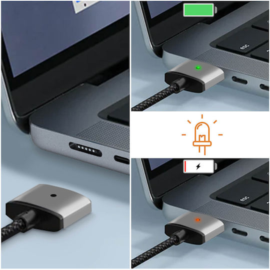 Avizar Magnetic / Braided / LED USB 2.0 Cable USB-C male - Magsafe 3 140W Ασημί 2m DATA-C2M3-SL