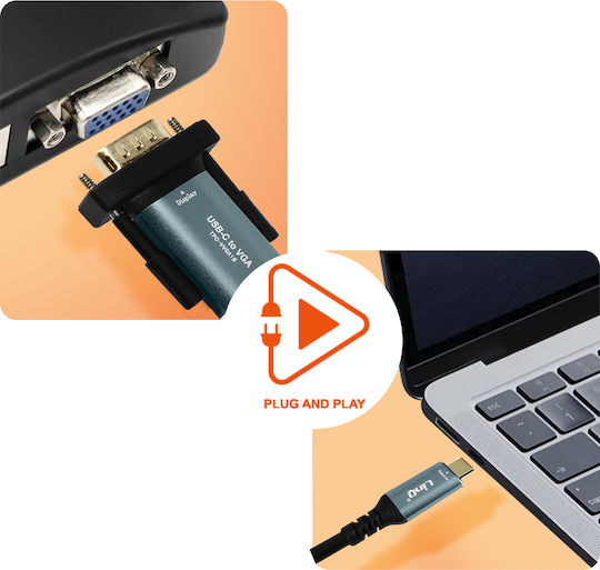 LinQ USB 2.0 Cable USB-C male - VGA Γκρι 1.8m TPC-VVGA18