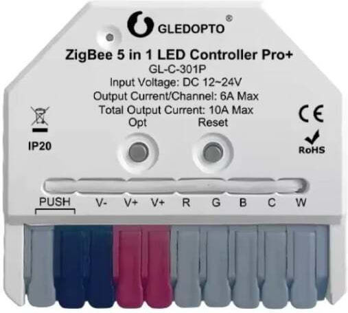 Gledopto GL-C-301P Zigbee Pro+ Zigbee 3.0 + RF 2.4GHz Ultra Mini 5 în 1 RGB+CCT Controller Bandă LED