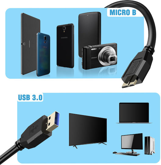 Avizar USB 3.0 Kabel USB-A-Stecker - Micro-USB-B-Stecker Schwarz 1.8m DATA-USBS5