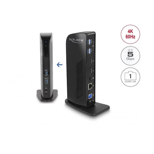 DeLock USB-A Docking Station mit DisplayPort 4K PD Ethernet und Verbindung 2 Monitore (87728)