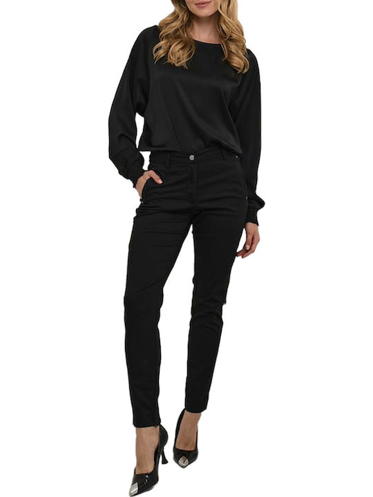 Damen Hoch tailliert Stoff Hose in Schlanker Passform Black