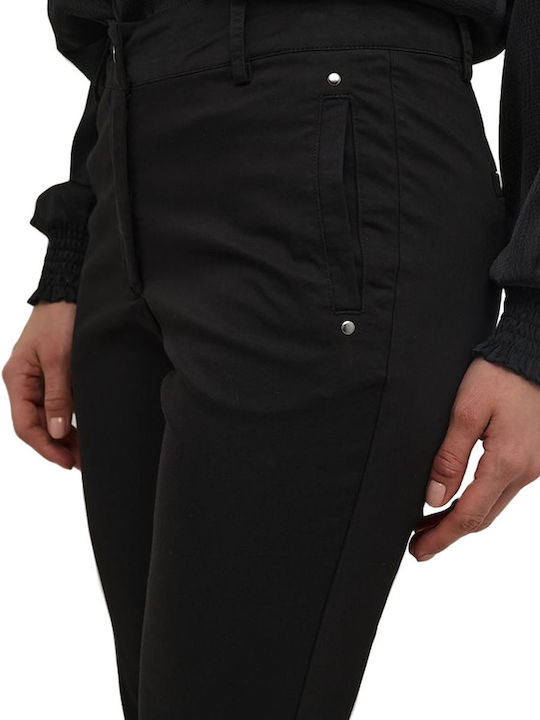 Damen Hoch tailliert Stoff Hose in Schlanker Passform Black