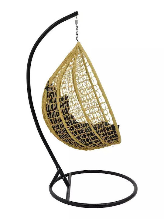 Zafer Hängende Garten & Veranda Schaukel mit Kissen Sessel Rattan Braun L106xB103xH200cm