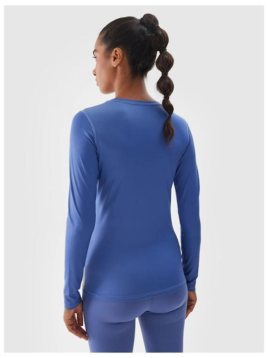 4F Damen Sportlich Bluse Langärmelig Blau