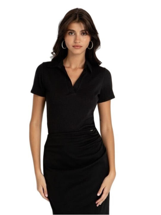 Toi&Moi Women's Polo Blouse Short Sleeve Black