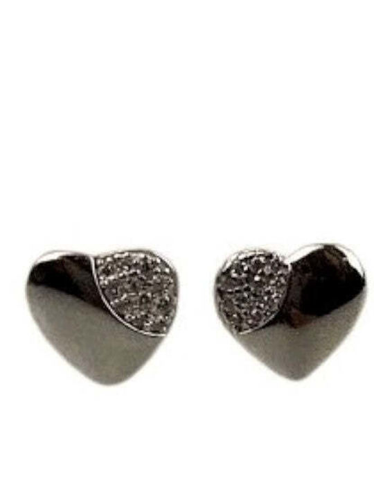 925 Silver Earrings Heart Mini Zirconia On Side
