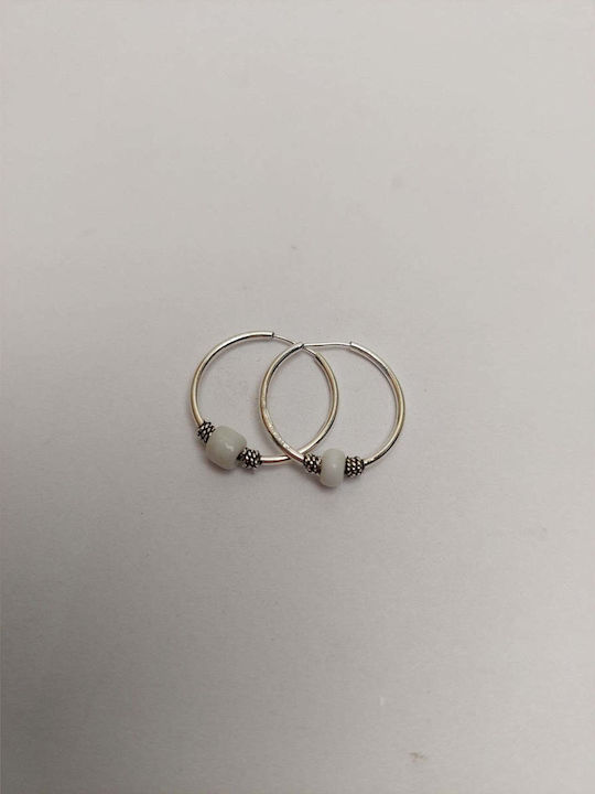 925 Silver Earrings 15mm Hoop White Stone Jolie Silver 0.9g 2cm X 1.3cm