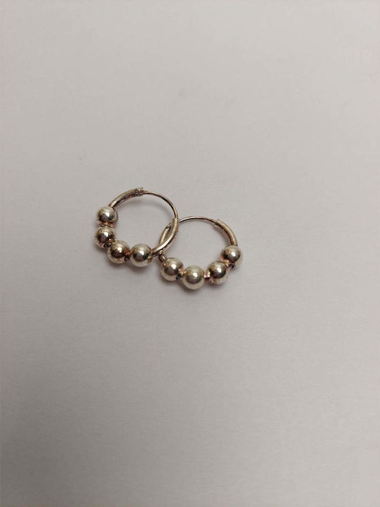 Earrings Silver 925 Hoop 12 Mm 4 Beads Jolie Silver 1.6g 1 Cm X 1 Cm