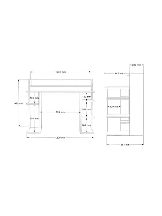 Birou Fife Lemn Natural/Alb 124x58x98cm
